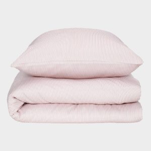 Bambus sengetøj hvid/gammel rosa stribet 140x200 140x200