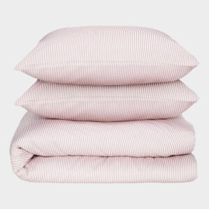 Bambus sengetøj hvid/gammel rosa stribet 200x200 200x200