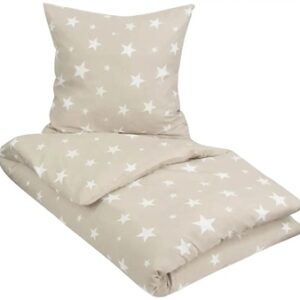 Dobbelt sengetøj 200x220 cm - Star - sengesæt med stjerner - sand - Microfiber