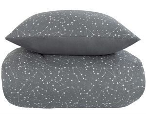 Sengetøj 140x220 cm - Zodiac grey - Stjernebillede - Dynebetræk i 100% Bomuld - Borg Living sengesæt