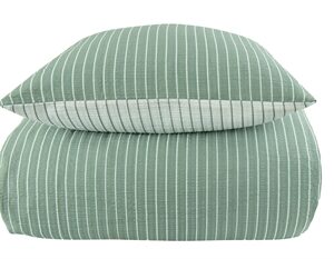 Sengetøj 200x220 cm - Grønt og hvidt stribet sengetøj - Bæk og Bølge - Dobbeltdyne sengetøj - 100% Bomuld - By Night