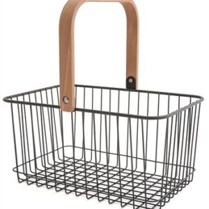 Sort metal kurv med træ hank - til opbevaring - Urban Bad