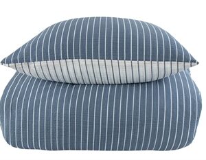 Bæk og Bølge dobbelt sengetøj 200x220 cm - Blåt sengesæt med striber i vendbart design - 100% bomuld - Krepp sengelinned - By Night