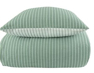 Bæk og Bølge dobbelt sengetøj 200x220 cm - Grønt sengesæt med striber i vendbart design - 100% bomuld - Krepp sengelinned - By Night