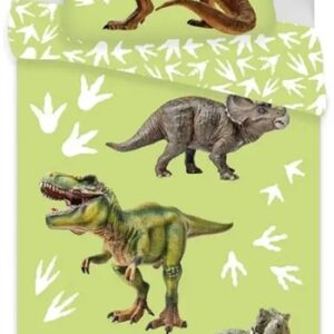 Dinosaur sengetøj 140x200 cm - 2 i 1 design - Grønt sengetøj - Dynebetræk i 100% bomuld
