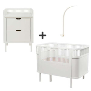 Sebra Sengen og Puslebordet m. Uroholder - Classic White - Bundle 1