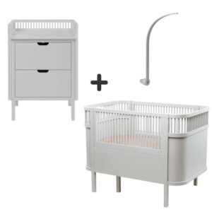 Sebra Sengen og Puslebordet m. Uroholder - Stone Grey - Bundle 1