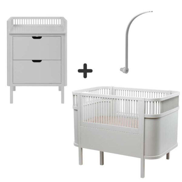 Sebra Sengen og Puslebordet m. Uroholder - Stone Grey - Bundle 1